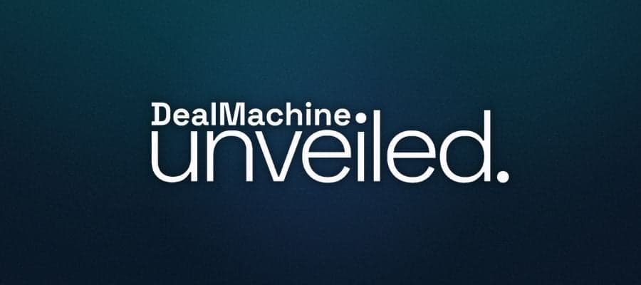DealMachine Unveiled logo over a bluish-green and black background