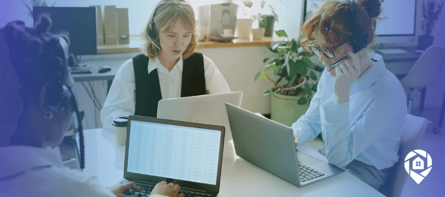 Real estate cold calling team analyzing lead data during a 96-hour campaign.