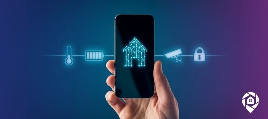 Icon of a house on a phone to symbolize a real estate app.