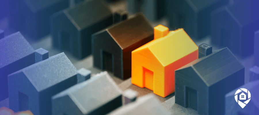 Bright orange house stands out among black homes, symbolizing profitable real estate deals from deceased owners and liens.