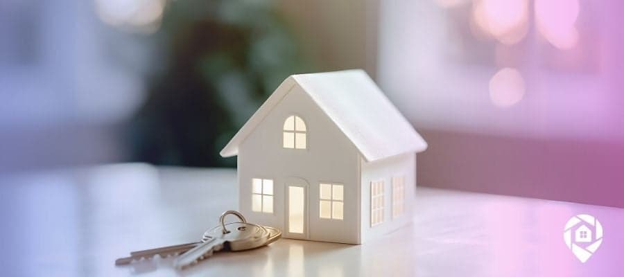 A small white house and key on a table symbolizing the key to locating the owner of a property