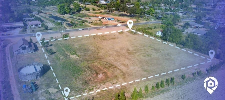Aerial view of a land parcel marked for investment with boundary points, ideal for scalable land investing strategies.