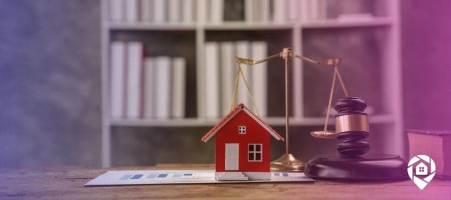 A house, scale, and gavel