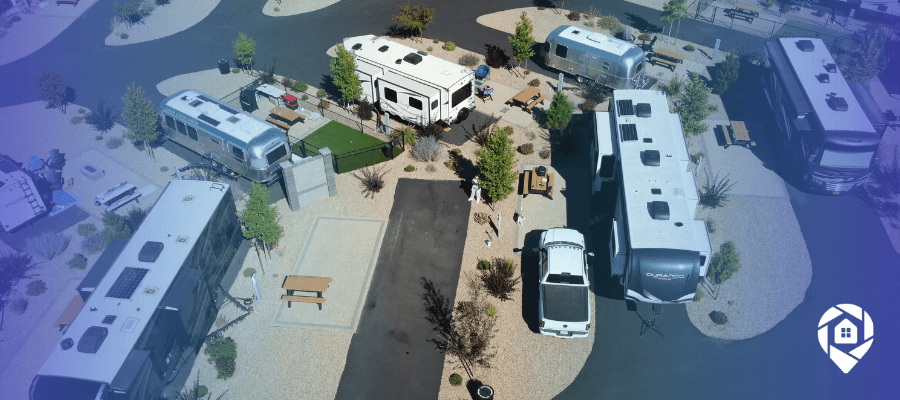 Mobile home park community with RV sites, highlighting low-maintenance real estate investing cash flow.