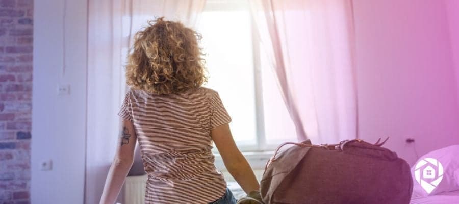 Traveling girl in a short-term rental