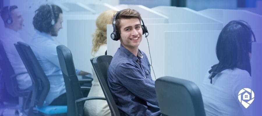 Real estate cold calling team working in a call center, dialing motivated seller leads for investors.